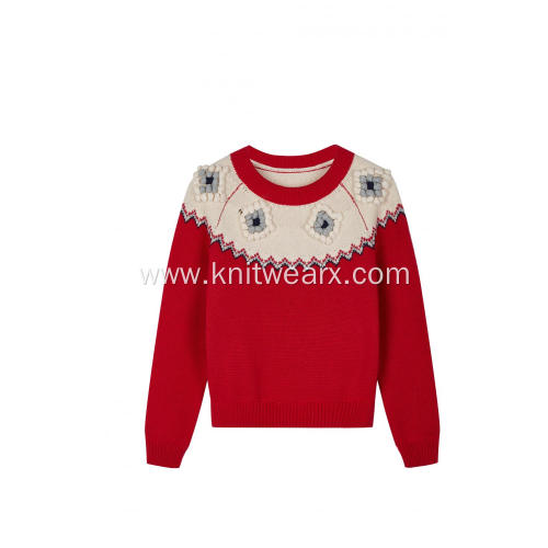 Girl's Knitted Hand Balls and Jacquard Pullover